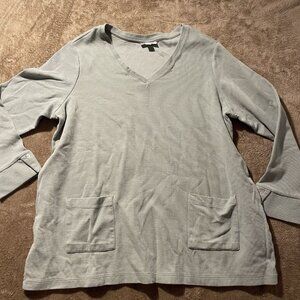 J. Jill Top Womens XL Textured Patch-Pocket Knit Tunic V Neck  Mineral Green